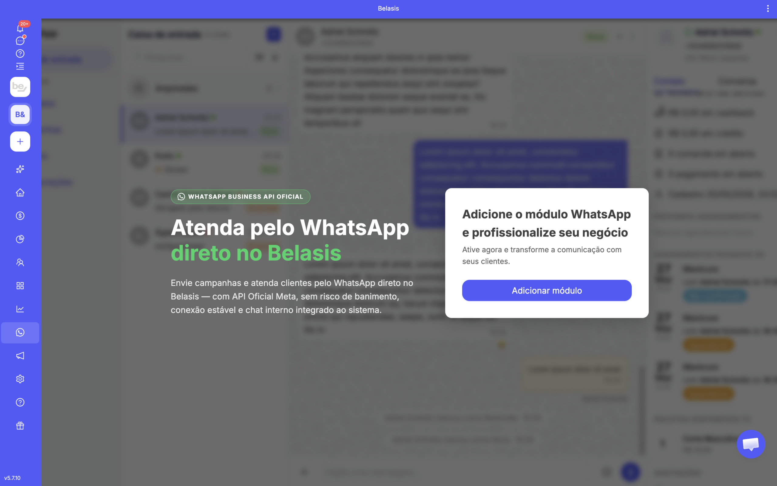 Plataforma da Belasis integrou a API oficial do WhatsApp Business ao seu sistema.